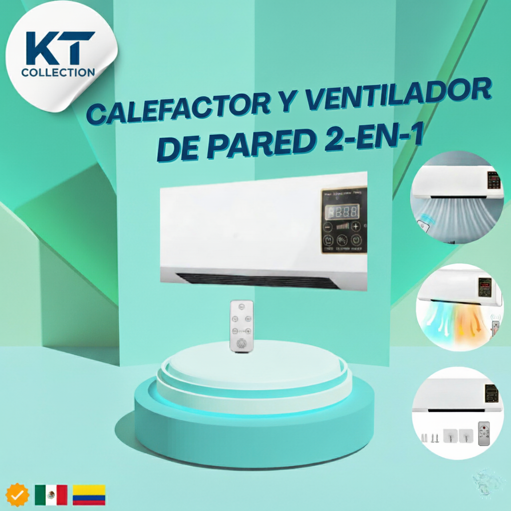 Calefactor y Ventilador de Pared 2-en-1 (1800W) - ¡Confort de Minisplit Sin Instalación!